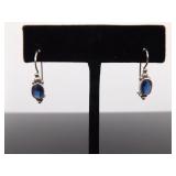 .925 Sterling Silver Faceted Sapphire Hook Earrings