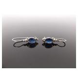 .925 Sterling Silver Faceted Sapphire Hook Earrings
