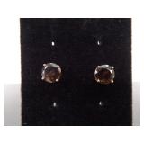 .925 Sterling Silver Faceted Chocolate Smokey Quartz Vermeil Post Earrings