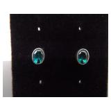 .925 Sterling Silver Faceted Aqua Topaz Crystal Post Earrings