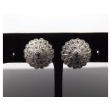 .925 Sterling Silver Art Nouveau Fluer Screwback Earrings