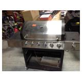 Dyna-Glo 5-Burner Open Cart LP Gas Grill in Stainless Steel and Black with Side Burner used whit damage and missing some parts