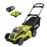 RYOBI 20 in. 40-Volt Brushless Lithium-Ion Cordless Battery Walk Behind Push Lawn Mower 5.0 Ah Battery/Charger Included Not used