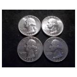 4-BU/MS+++ Washington Quarters-1936, 1937, 1938 S, 1939 D