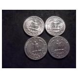 4-BU/MS+++ Washington Quarters-1936, 1937, 1938 S, 1939 D