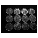12-BU/Unc Mercury & Roosevelt Dimes 1936-1955 No Dups