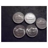 4- Silver War Nickels 1942-1945 & 1955 All BU+