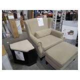 Zoey Dark Beige Linen Arm Chair with Ottoman and Side Table