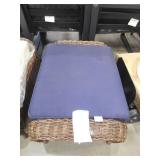 Hampton Bay Cambridge Brown Wicker Outdoor Ottoman with Blue Cushions