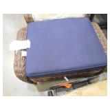 Hampton Bay Cambridge Brown Wicker Outdoor Ottoman with Blue Cushions