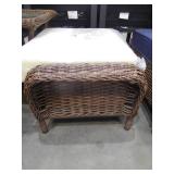 Hampton Bay Cambridge Brown Wicker Outdoor Ottoman with White Cushions