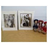 Lot of 2 Historical Prints - 3 Dolls