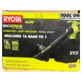 RYOBI 40-Volt Lithium-Ion Cordless Battery Leaf Vacuum/Mulcher (Tool Only) not used