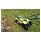 Ryobi 13 in. ONE+ 18-Volt Lithium-Ion Cordless Battery Walk Behind Push Lawn Mower with 4.0 Ah Battery/Charger Included by RYOBI USED  in good condition