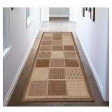 Ottomanson Jardin Collection Contemporary Boxes Design Brown 3 ft. x 7 ft. Outdoor Runner Rug not used