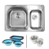 eModernDecor Topmount Drop-In Stainless Steel 33 in. x 22 in. 3-Hole 70/30 Offset Double Bowl Kitchen Sink and Faucet Combo not used