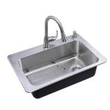 Glacier Bay All-in-One Dual Mount Stainless Steel 33 in. 2-Hole Single Bowl Kitchen Sink in Brushed Finish with Faucet 18-Gauge stainless steel not used