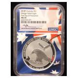 2018-P AUSTRALIA SILVER WEDGE TAILED EAGLE MS70 NGC FIRST DAY MERCANTI SIGNED