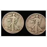 2 WALKING LIBERTY HALF DOLLARS 1936-S 1942-D