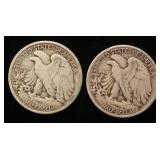 2 WALKING LIBERTY HALF DOLLARS 1936-S 1942-D