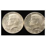 2 KENNEDY SILVER HALF DOLLARS 1964