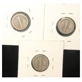 3 MERCURY DIMES 1937 P-D-S