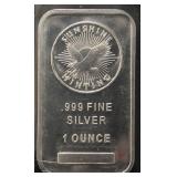 1 TROY OZ. .999 FINE SILVER BAR SUNSHINE MINTING