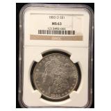 1883-O MORGAN SILVER DOLLAR MS63 NGC