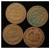 4 INDIAN HEAD CENTS 1880 1887 1889 1890