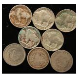 GROUP OF 8 LIBERTY & BUFFALO NICKELS AS PICTURED