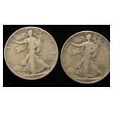 2 WALKING LIBERTY HALF DOLLARS 1937 1938