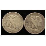 2 WALKING LIBERTY HALF DOLLARS 1939 1940