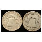 2 FRANKLIN HALF DOLLARS 1950-D 1952