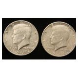 2 KENNEDY SILVER HALF DOLLARS 1964