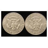 2 KENNEDY SILVER HALF DOLLARS 1964