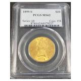 1899-S US $10 LIBERTY GOLD EAGLE MS62 PCGS