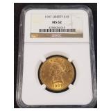 1907 US $10 LIBERTY GOLD EAGLE MS62 NGC