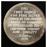 1 TROY OZ. .999 FINE SILVER 1974 LETCHER MINT ROUND