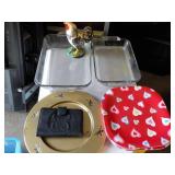 2 Glass Cake Pans, rooster Plates, ...