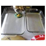 2 Glass Cake Pans, rooster Plates, ...