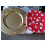 2 Glass Cake Pans, rooster Plates, ...