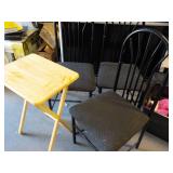 3 Metal Chairs and a wood TV Stand...