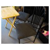3 Metal Chairs and a wood TV Stand...