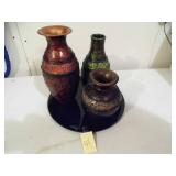 Lot of 3 Vases on Tray