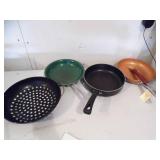 Lot of 3 Frying Pans  / Grill Basket