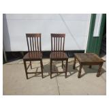 2 Wooden Chairs and End Table