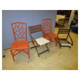 TWO WICKER CHAIRS AND TWO FOLDING CHAIRS