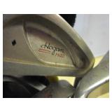 TITLEIST AND HIGHLAND GOLF CLUB BAGS WITH CLUBS