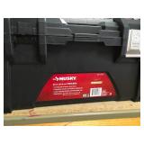 Husky 22 in. Plastic Tool Box with Metal Latches in Black SEE PHOTO DAMAGE MISSING ONE LATCH