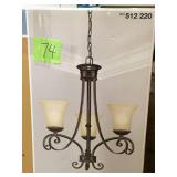 Hampton Bay Essex 3-Light Aged Black Chandelier with Tea Stained Glass Shades in good condition